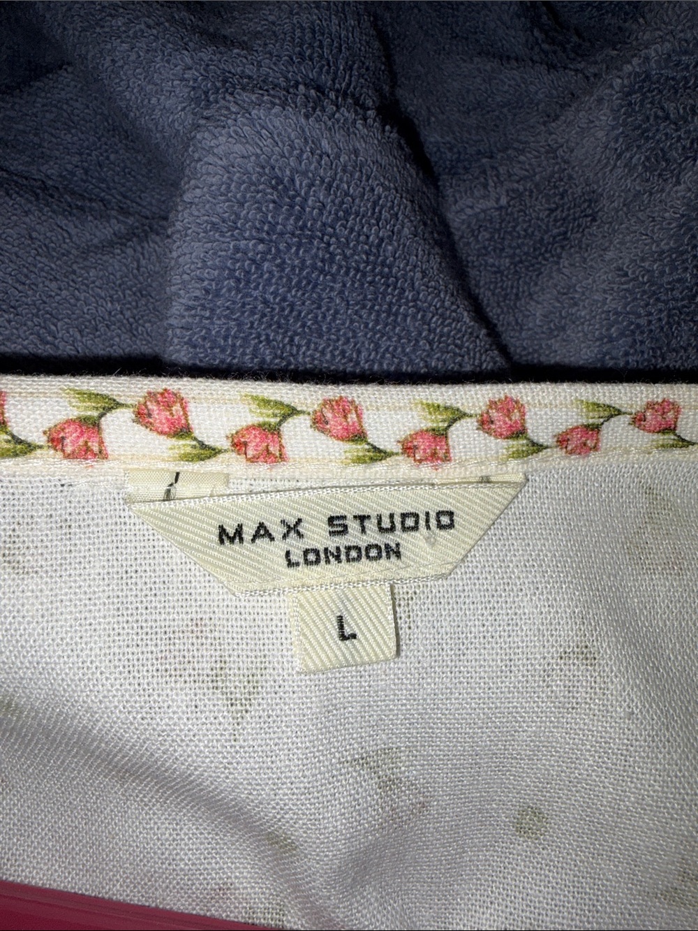 Max Studio Cream Maxi Dress with Pink & Green Floral Trim - Picture 2 of 4